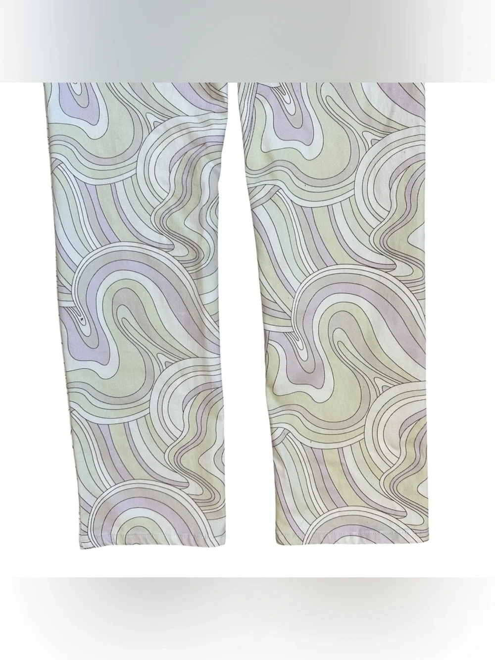 Aritzia Wilfred Free Pastel Green Purple White Swirl Print Melina Jeans Size 6 - Picture 6 of 8